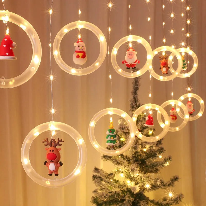 Cortina Luces Led Papa Noel Bola Navidad